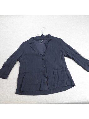 Eileen Fisher Jacket Large Black Blazer Silk 3/4 Sleeves